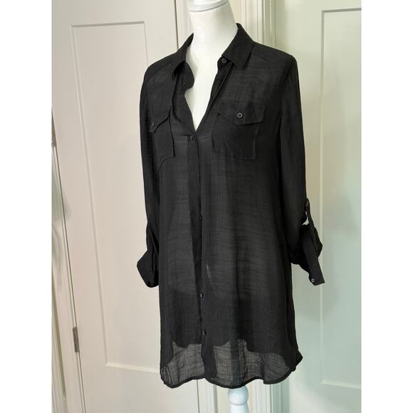 Chicos nwt sheer black button up slouchy top womens size 0 - Picture 10 of 10